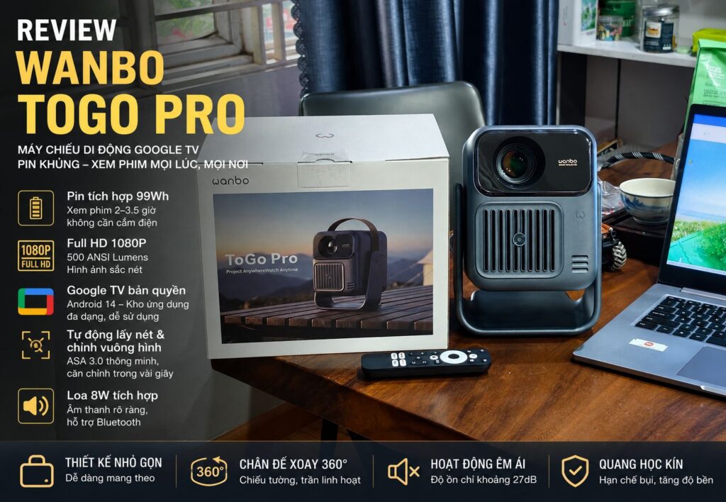 Đánh Giá Wanbo ToGo Pro – Máy Chiếu Mini Full HD Tích Hợp Google TV Và Pin 99Wh Đánh Giá Wanbo ToGo Pro – Máy Chiếu Mini Full HD Tích Hợp Google TV Và Pin 99Wh